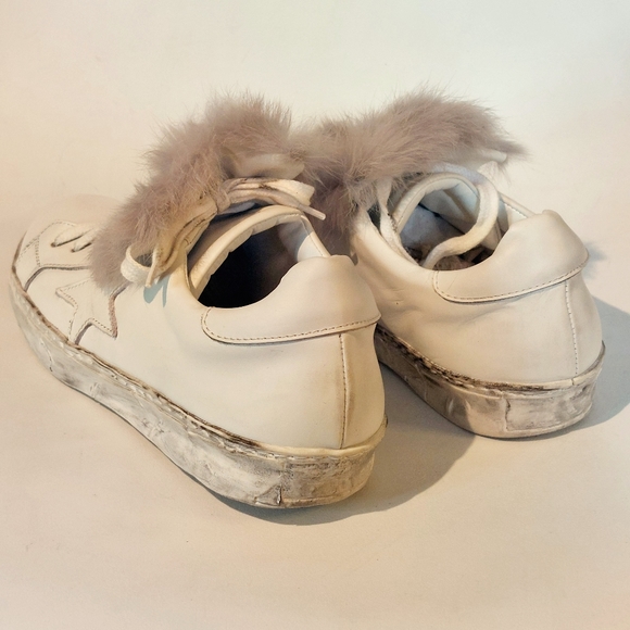 Piranha distressed white leather sneakers w fur trim, EU41, New, trade sample - Picture 5 of 16
